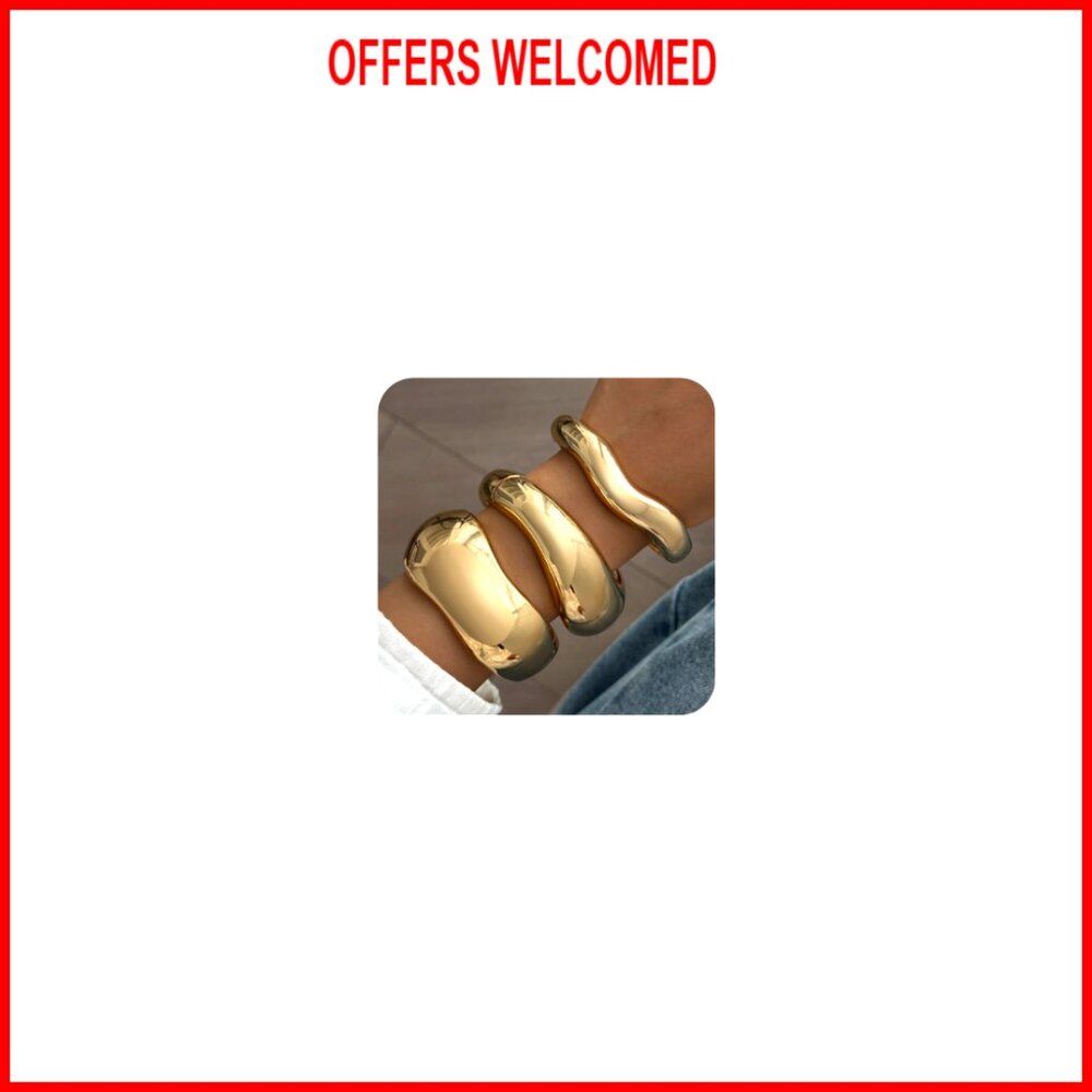 Chunky Statement Cuff Bracelet Wide Wire Bangle S… - image 1